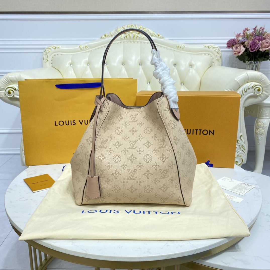 Louis Vuitton HINA MM Handbag Mahina Calf M53140 Galet Gray